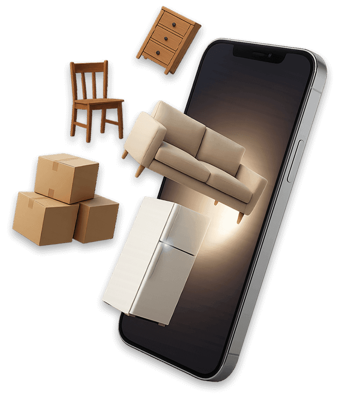 mockup smartphone con mobili e oggetti